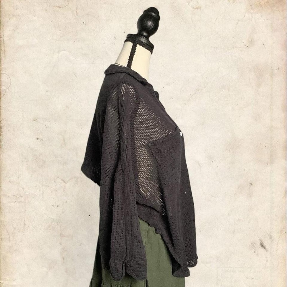 Black Sheer Button Down Cropped Top - image 4